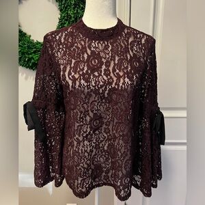 Loft lace blouse with bow on sleeve